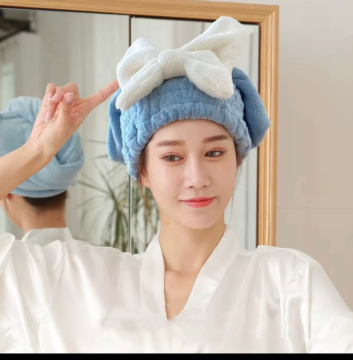 Ultra-Absorbent Quick-Dry Hair Cap with Plush Bow