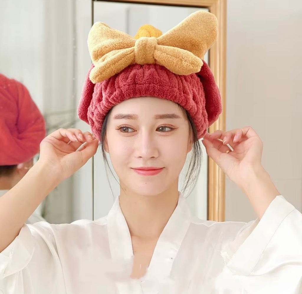 Ultra-Absorbent Quick-Dry Hair Cap with Plush Bow