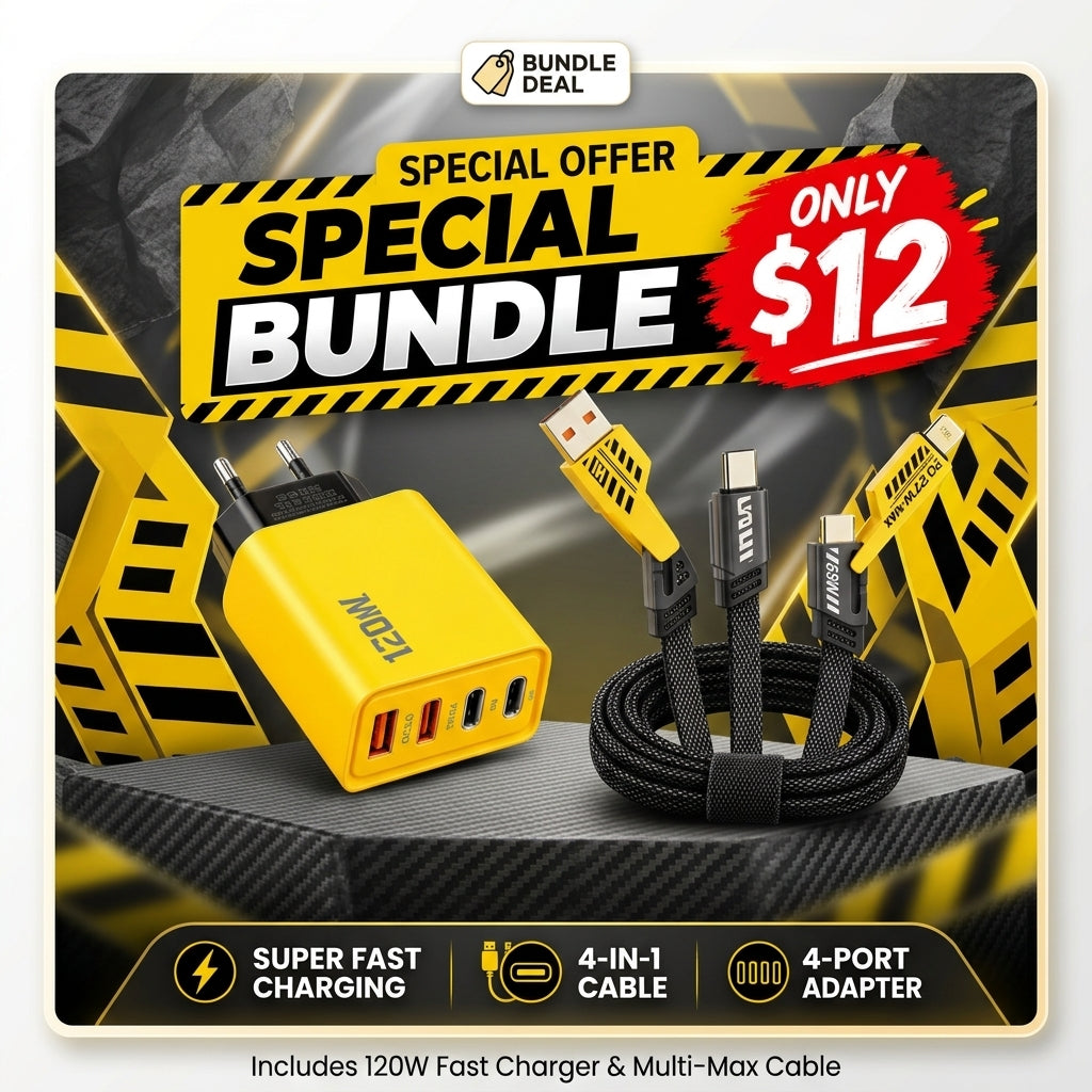 Fast Charging Bundle – 120W Wall Adapter + PD 65W 4-in-1 Cable