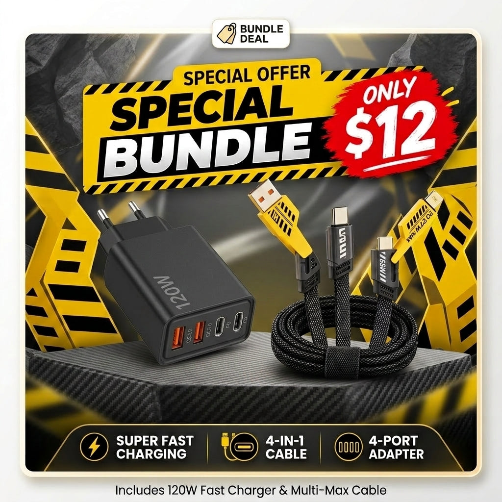Fast Charging Bundle – 120W Wall Adapter + PD 65W 4-in-1 Cable