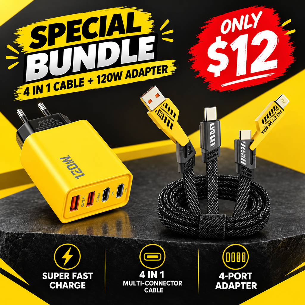 Fast Charging Bundle – 120W Wall Adapter + PD 65W 4-in-1 Cable